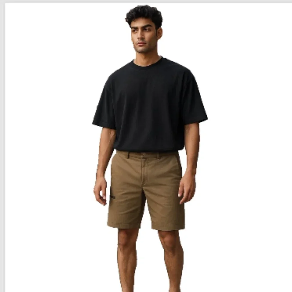 Burnside Men’s Khaki Shorts Sz 34 Lightweight Zip Pockets Casual 10” Inseam